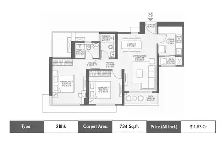 2 BHK 734 SqFt