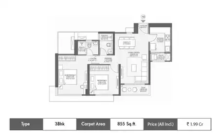 3 BHK 855 SqFt
